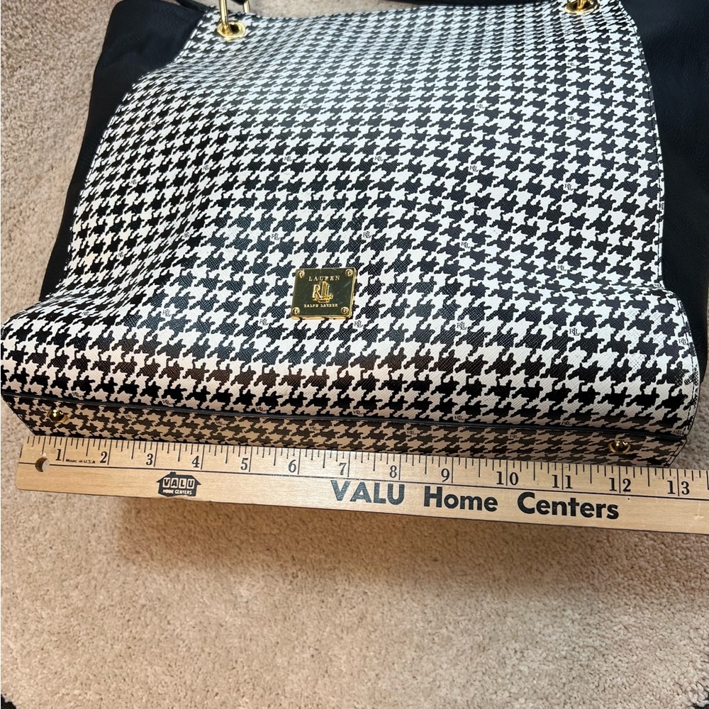 Ralph Lauren Black White Agdon Houndstooth Tote Shoulder Bag Handbag EUC - Picture 5 of 12